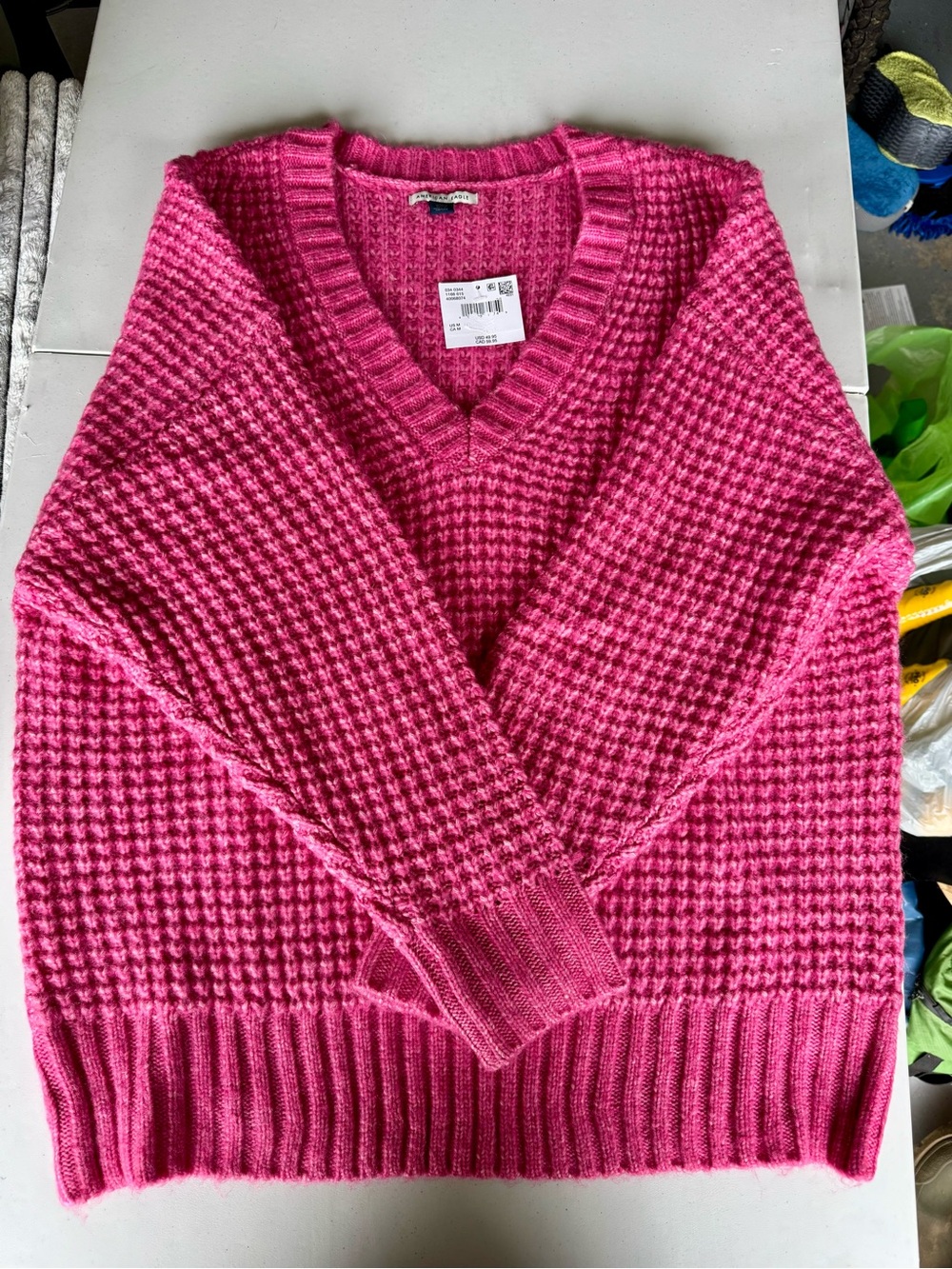 American Eagle Outfitters Pink Chunky Knit V-Neck Sweater